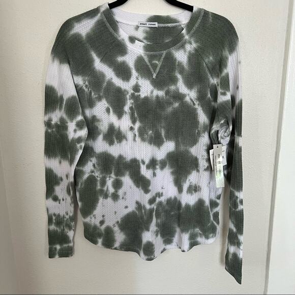 New Sweet Romeo Green Tie Dye Waffle Crewneck Long Sleeve Womens size M - Picture 1 of 5